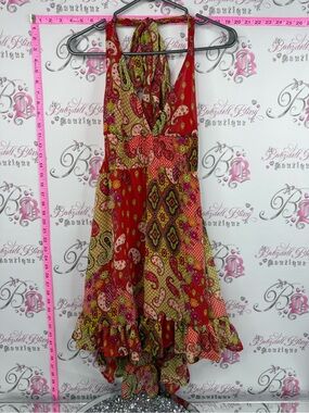 Forever 21 dress patchwork patches Red Multicolor Paisley Halter Dress